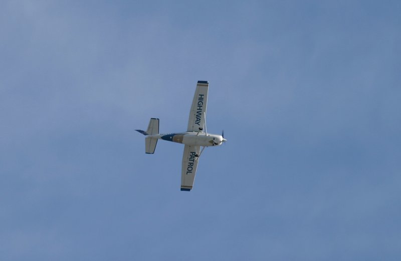 California Highway Patrol doing very steep turns above the A-380.