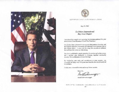 Greeting from California Governor Arnold Schwarzenegger