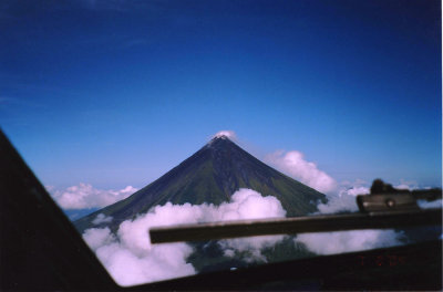 Mayon volcano.  Cockpit view during climb.