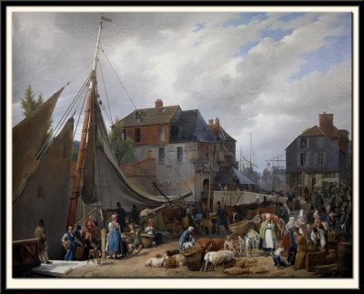 Embarquement de bessiaux sur le Passager dans le port de Honfleur, 1823