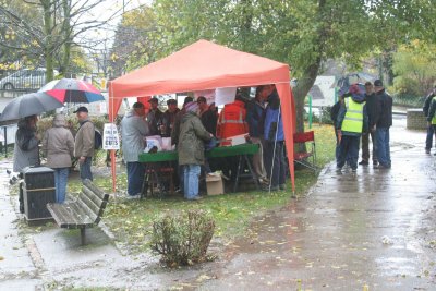 A bit of forward thinking meant that we had at least one dry area to collect signatures for the petition against the cuts.