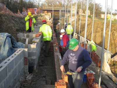 We laid seven courses of bricks over the weekend.