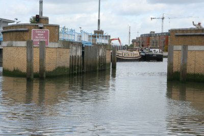The barrier at Barking - Only one set of gates so we can only go through when the tide makes a level