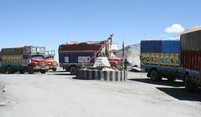 Manali to Leh road Taglangla pass  lorry park at 15,000 ft.