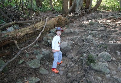 Isaac taking off on the Baden Powell trail
