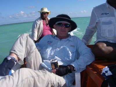 Nial enjoys a beer after a big day on the flats