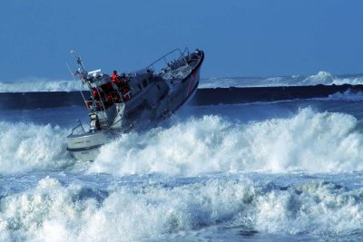 Coast Guard running waves in Humboldt Bay Channel