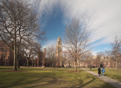 Harkness Tower across Old Campus