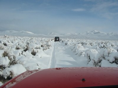 Down the snow covered lane
