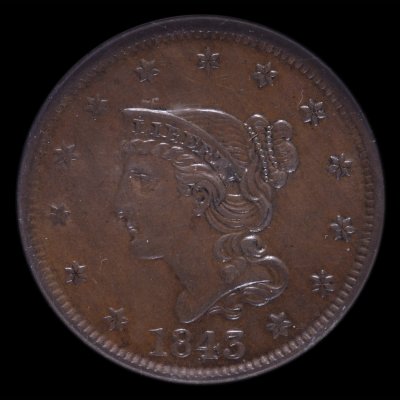 1843 Petite Head, Small LettersN-10NGC MS 62 BN