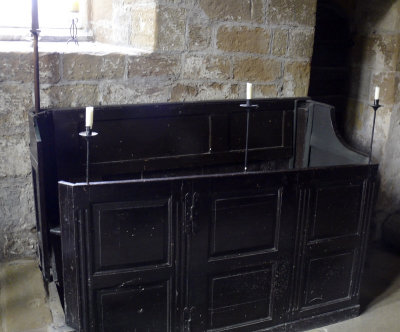 Pew in old church Great Ayton.   No electricity!