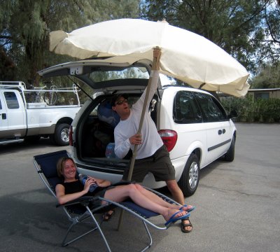 Dave Heckman buys a big umbrella