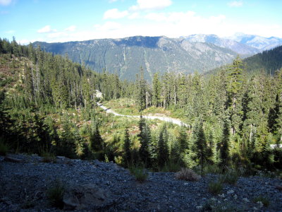 view of the road that the runners climb to No Name Ridge aid station at mile 80