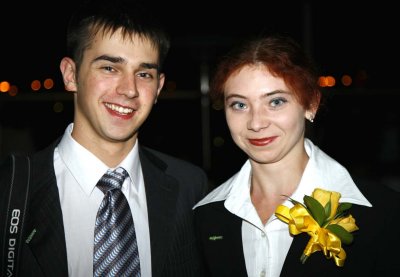 Two Russian students who won the CHC60 web design prize.