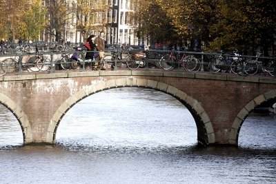 A bridge is a parking place for bikes