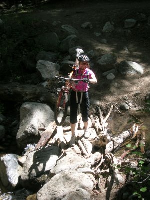 Pat crossing the stream