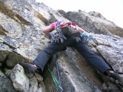 Cathy beginning the second crux pitch