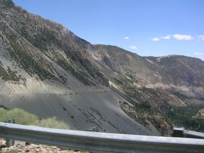 Looking down the Tioga Pass road from Tuolumne meadows