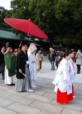 The ceremonial walk for the pride and groom