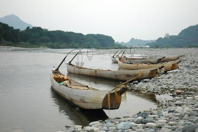 The fishing boats Ubune on shore.