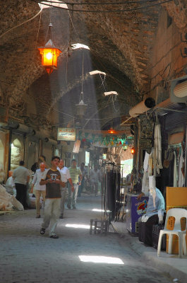 The light beams in the covered market in Aleppo