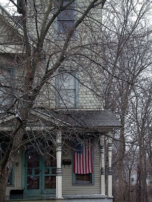 house with a flag...