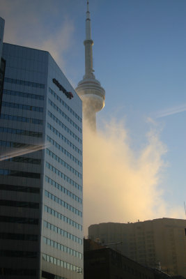 Fog Envelopes the CN Tower