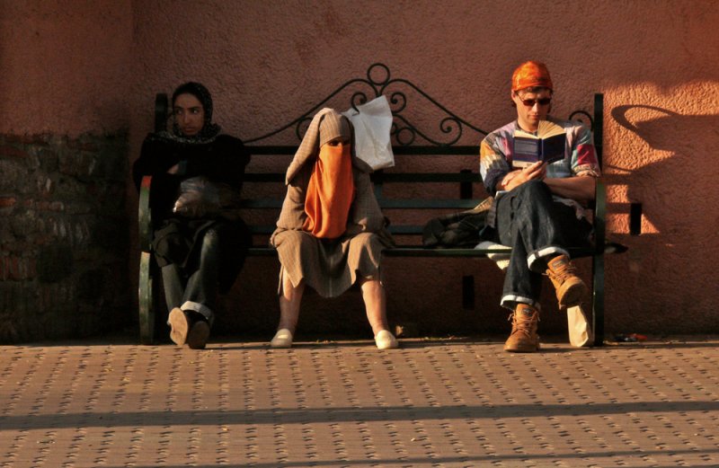 Strangers on a bench, Marrakesh, Morocco, 2006