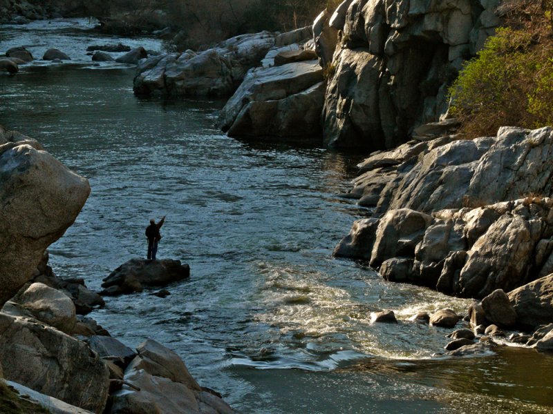 Lone fisherman, Kern River, California, 2007