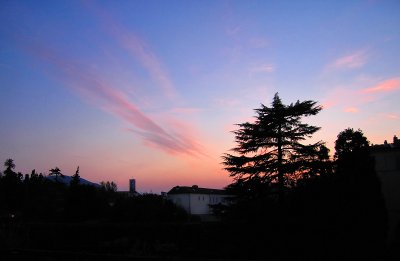 The big magic flamingo flew away and left only some pink feathers in the sky.
