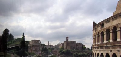 the colosseum, arch of constantine and the via sacra which leads to the roman forum, rome, italy (6/07)