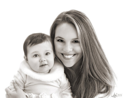 mommy and daughter bw