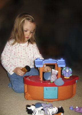 Megan playing with Noah's ark