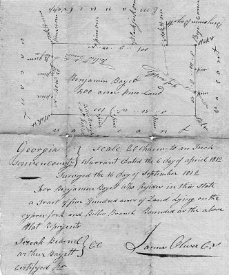 Benjamin Boyett Headright & Bounty Plats 16 September 1812  GA