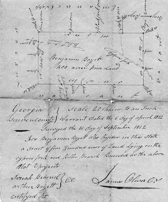Benjamin Boyett Headright & Bounty Plats 16 September 1812 GA