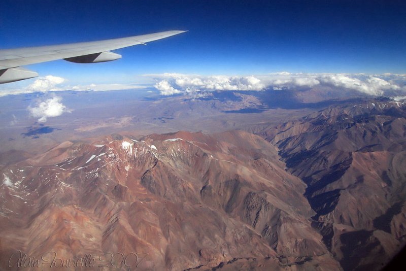 Flight on the top of the Andes in Chile