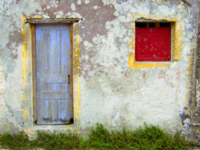 Blue door red window