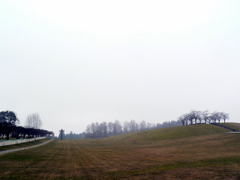 Mist over the fields at the cemetary