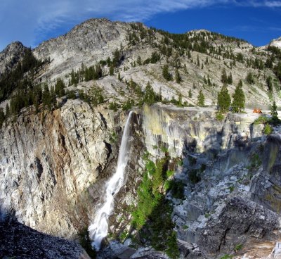 Grizzly Falls panorama at sunset