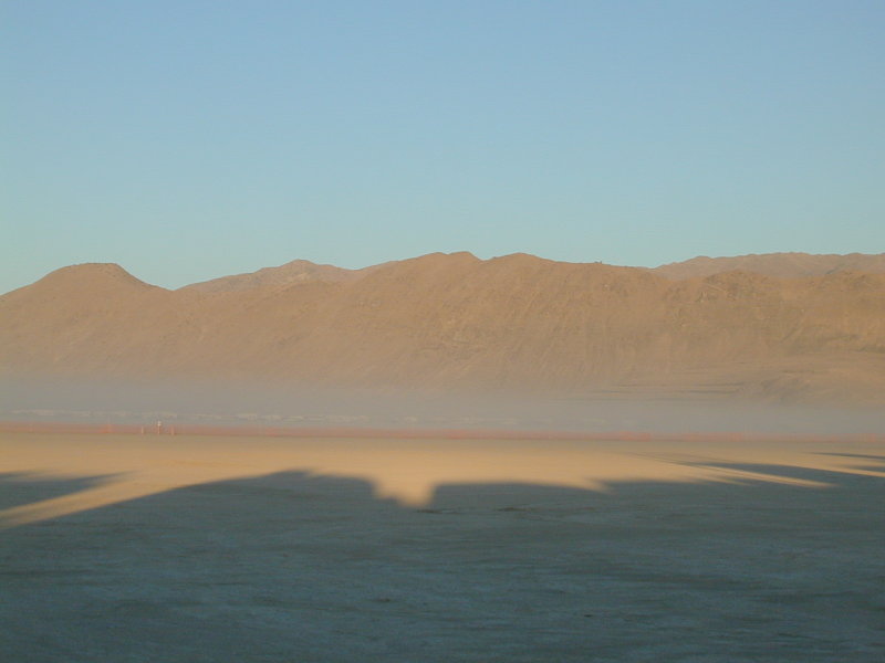 lined up traffic in Exodus dust early Monday morning just after sunrise