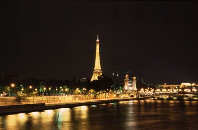 Eiffel Tower and River Seine at Night, Paris