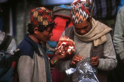 Yak meat trading at Namche