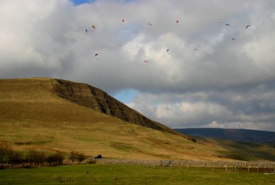 Paragliders over Mam Tor, Peak District