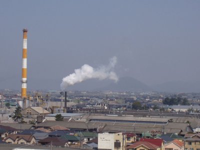 Yamamoto-yama, far to the north, is obscured by industry