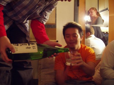 Breaking out my monster sake bottle that I lugged back from Kyoto
