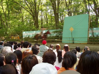 The riders would proceed down the track at full gallop and attempt to hit a wooden target