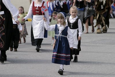 In traditional Norwegian attire