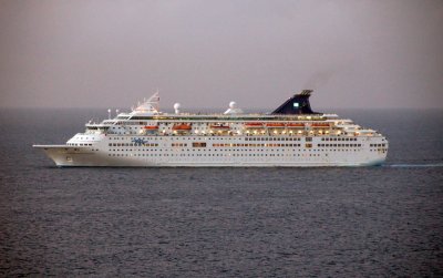 Norwegian Cruiselines ship before sunrise