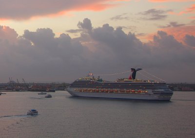 Carnival valor docked in the Cayman Islands before dawn