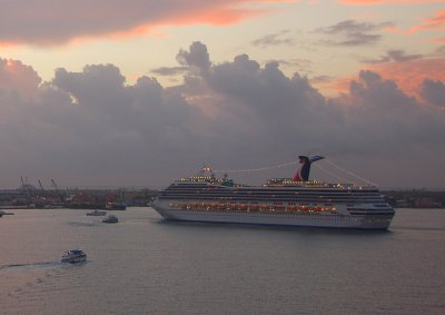 Carnival valor docked in the Cayman Islands before dawn